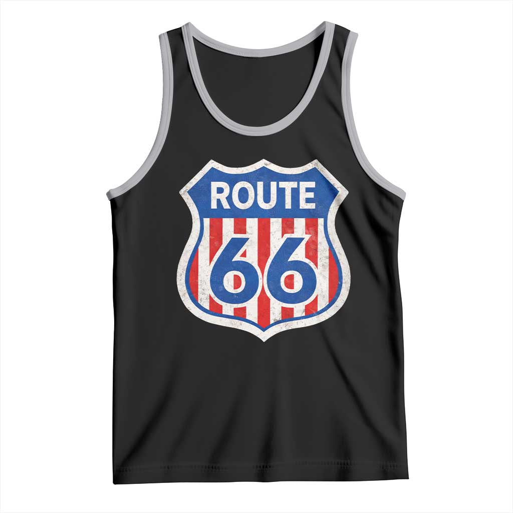 Vintage Route Highway 66 Historical Sign Distressed American Flag Road Trip Tank Top