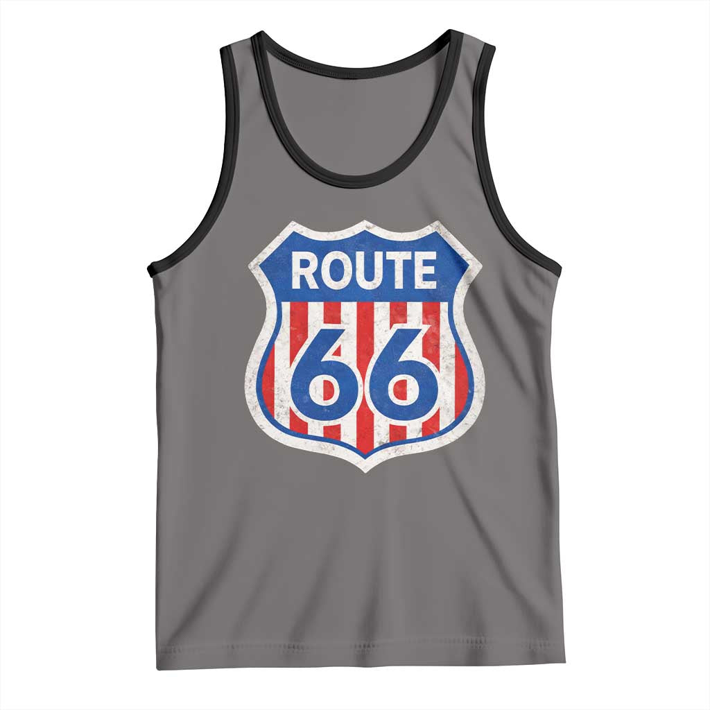 Vintage Route Highway 66 Historical Sign Distressed American Flag Road Trip Tank Top