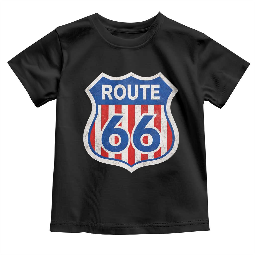 Vintage Route Highway 66 Historical Sign Distressed American Flag Road Trip Toddler T Shirt
