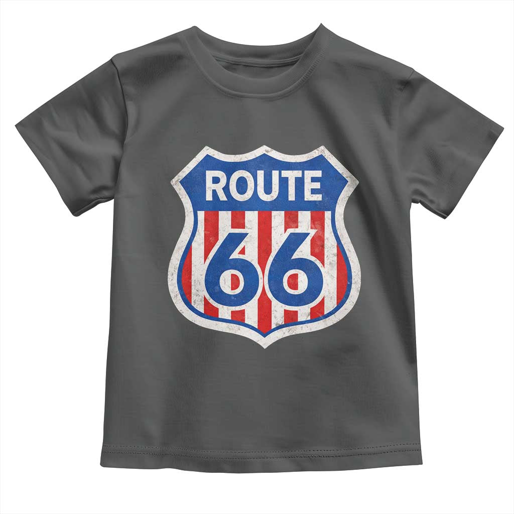 Vintage Route Highway 66 Historical Sign Distressed American Flag Road Trip Toddler T Shirt