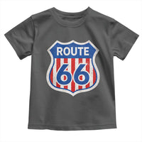 Vintage Route Highway 66 Historical Sign Distressed American Flag Road Trip Toddler T Shirt