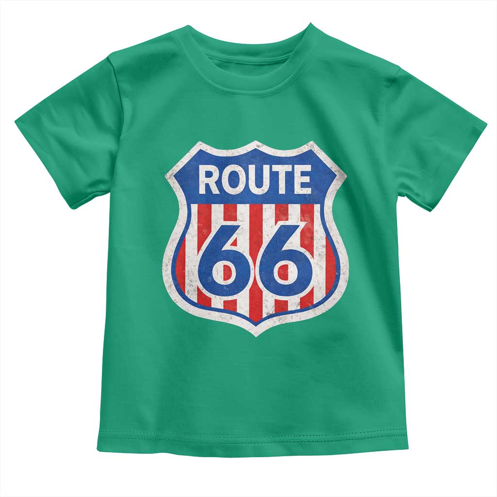 Vintage Route Highway 66 Historical Sign Distressed American Flag Road Trip Toddler T Shirt