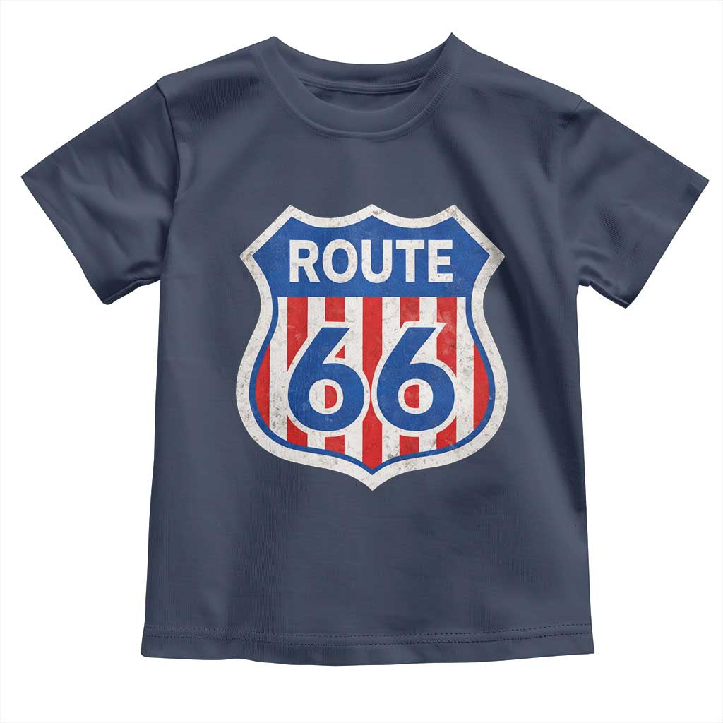 Vintage Route Highway 66 Historical Sign Distressed American Flag Road Trip Toddler T Shirt