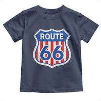 Vintage Route Highway 66 Historical Sign Distressed American Flag Road Trip Toddler T Shirt