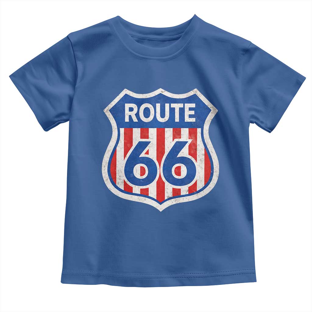 Vintage Route Highway 66 Historical Sign Distressed American Flag Road Trip Toddler T Shirt