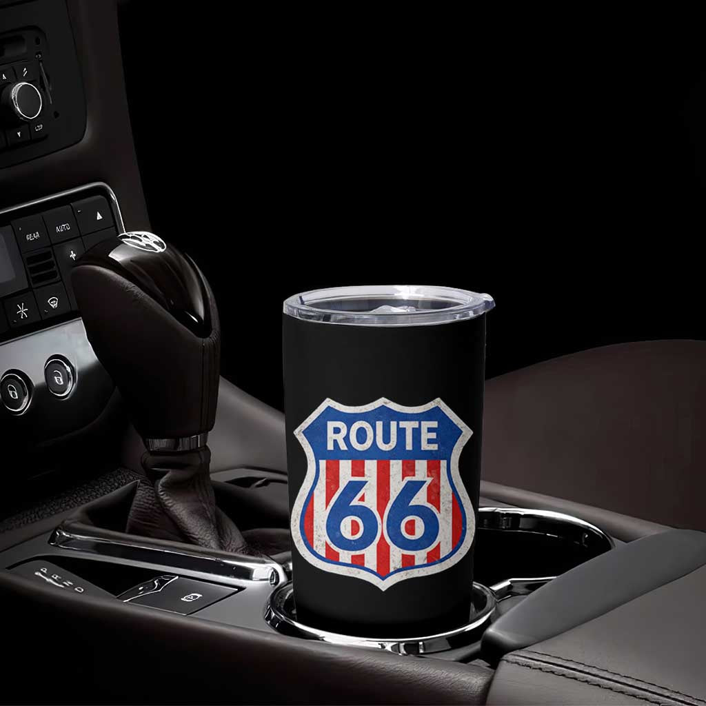 Vintage Route Highway 66 Historical Sign Distressed American Flag Road Trip Tumbler Cup