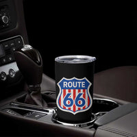 Vintage Route Highway 66 Historical Sign Distressed American Flag Road Trip Tumbler Cup