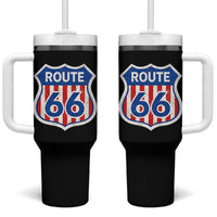 Vintage Route Highway 66 Historical Sign Distressed American Flag Road Trip Tumbler With Handle