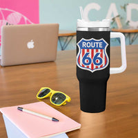 Vintage Route Highway 66 Historical Sign Distressed American Flag Road Trip Tumbler With Handle