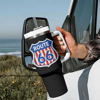 Vintage Route Highway 66 Historical Sign Distressed American Flag Road Trip Tumbler With Handle