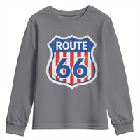Vintage Route Highway 66 Historical Sign Distressed American Flag Road Trip Youth Sweatshirt