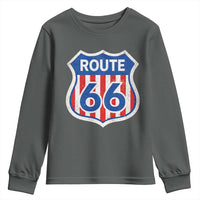 Vintage Route Highway 66 Historical Sign Distressed American Flag Road Trip Youth Sweatshirt