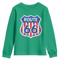 Vintage Route Highway 66 Historical Sign Distressed American Flag Road Trip Youth Sweatshirt