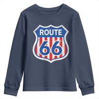 Vintage Route Highway 66 Historical Sign Distressed American Flag Road Trip Youth Sweatshirt