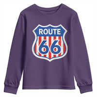 Vintage Route Highway 66 Historical Sign Distressed American Flag Road Trip Youth Sweatshirt