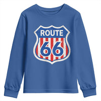 Vintage Route Highway 66 Historical Sign Distressed American Flag Road Trip Youth Sweatshirt