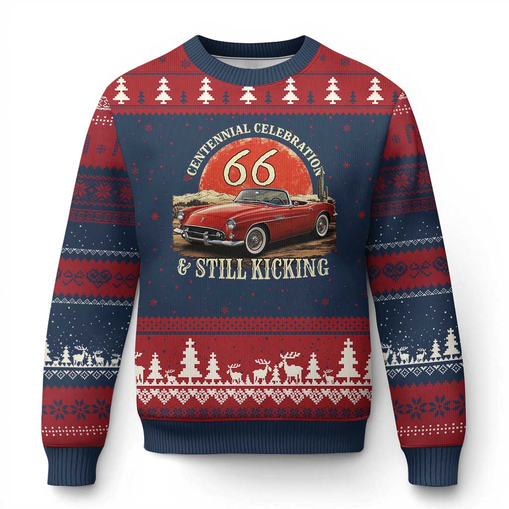 Route Highway 66 100 Years Anniversary Ugly Christmas Sweater Centennial Celebration And Still Kicking Mother Road