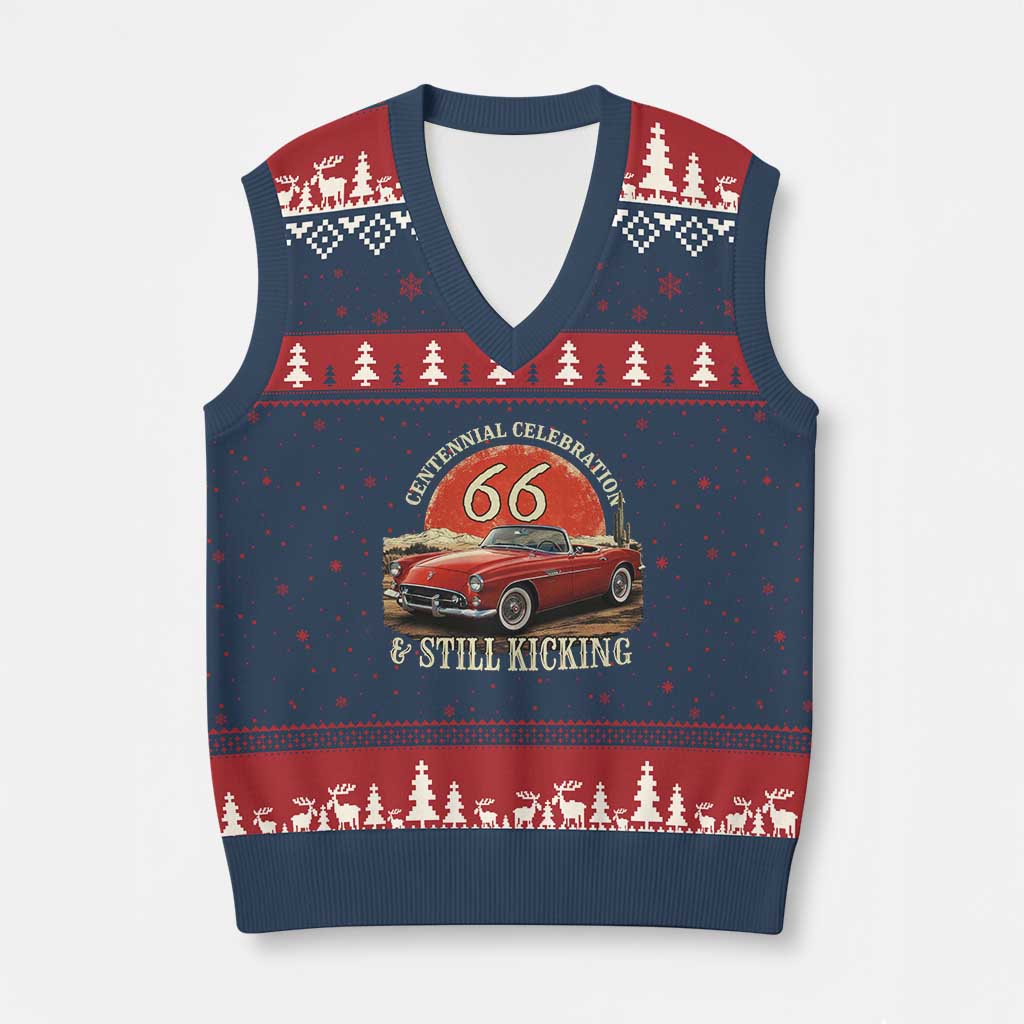 Route Highway 66 100 Years Anniversary V-Neck Knit Sweater Vest Centennial Celebration And Still Kicking Mother Road