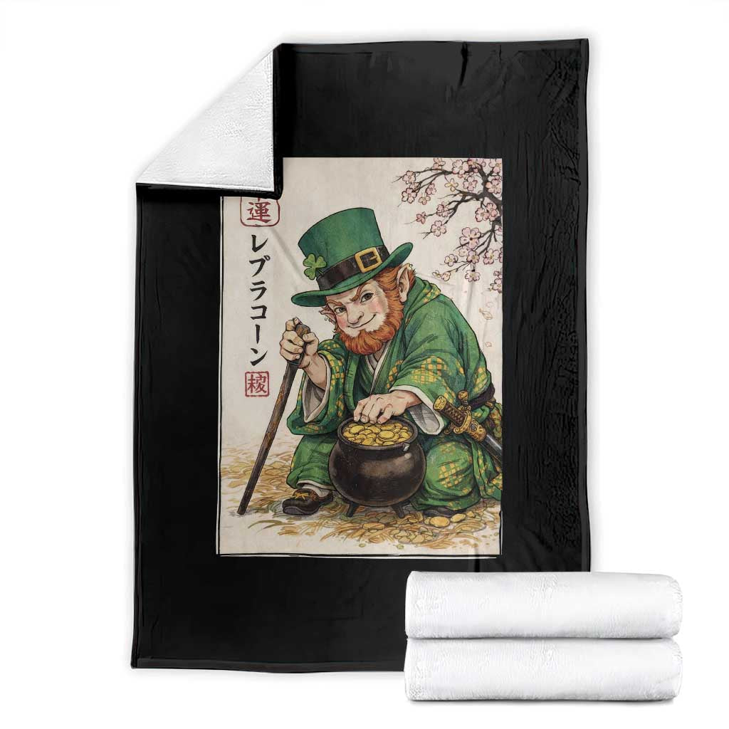 Vintage Japanese Leprechaun St Patricks Day Shamrock Ukiyo e Art Throw Blanket