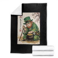 Vintage Japanese Leprechaun St Patricks Day Shamrock Ukiyo e Art Throw Blanket