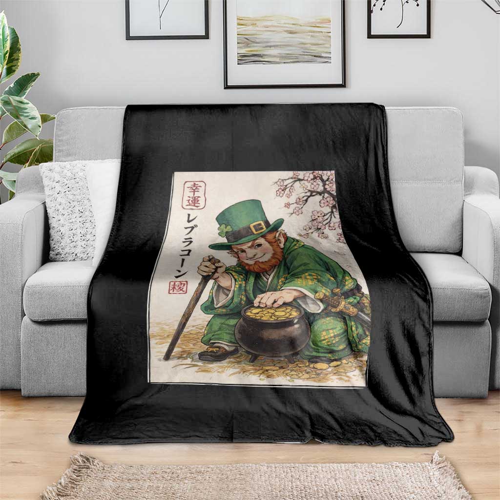 Vintage Japanese Leprechaun St Patricks Day Shamrock Ukiyo e Art Throw Blanket