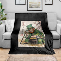 Vintage Japanese Leprechaun St Patricks Day Shamrock Ukiyo e Art Throw Blanket