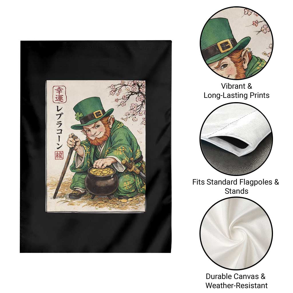 Vintage Japanese Leprechaun St Patricks Day Shamrock Ukiyo e Art Garden Flag