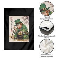 Vintage Japanese Leprechaun St Patricks Day Shamrock Ukiyo e Art Garden Flag