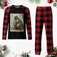 Vintage Japanese Leprechaun St Patricks Day Shamrock Ukiyo e Art Plaid Pajama Set