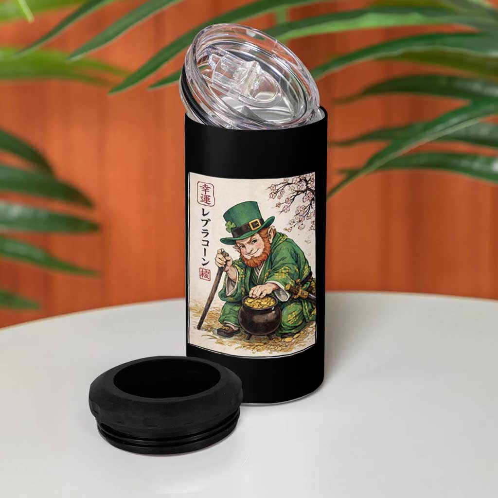 Vintage Japanese Leprechaun St Patricks Day Shamrock Ukiyo e Art 4 in 1 Can Cooler Tumbler