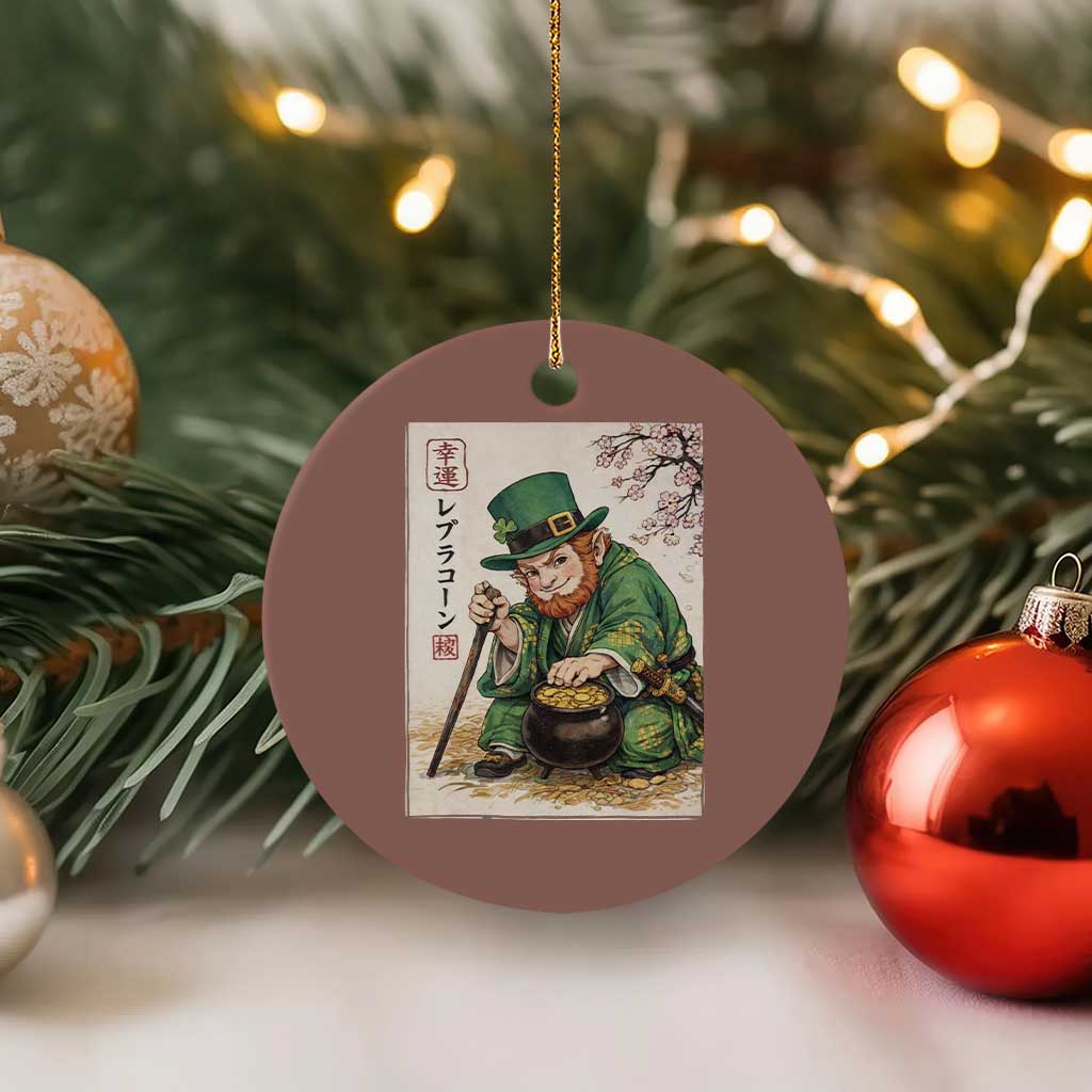 Vintage Japanese Leprechaun St Patricks Day Shamrock Ukiyo e Art Ceramic Ornament