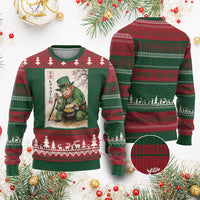 Vintage Japanese Leprechaun St Patricks Day Shamrock Ukiyo e Art Ugly Christmas Sweater