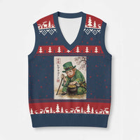 Vintage Japanese Leprechaun St Patricks Day Shamrock Ukiyo e Art V-Neck Knit Sweater Vest