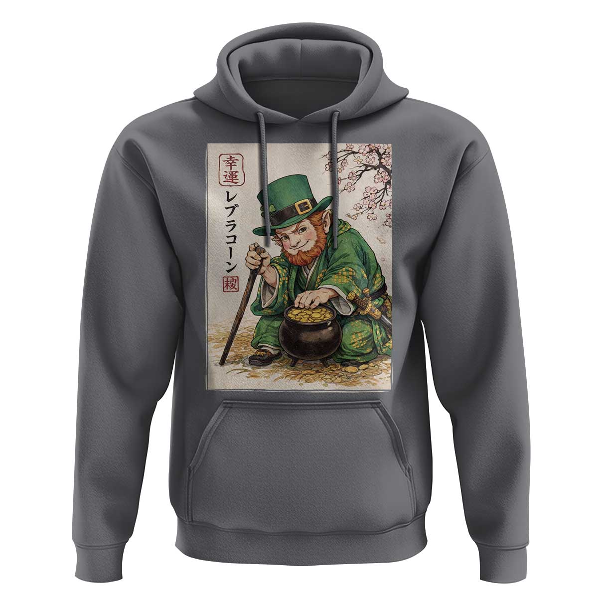 Vintage Japanese Leprechaun St Patricks Day Shamrock Ukiyo e Art Hoodie