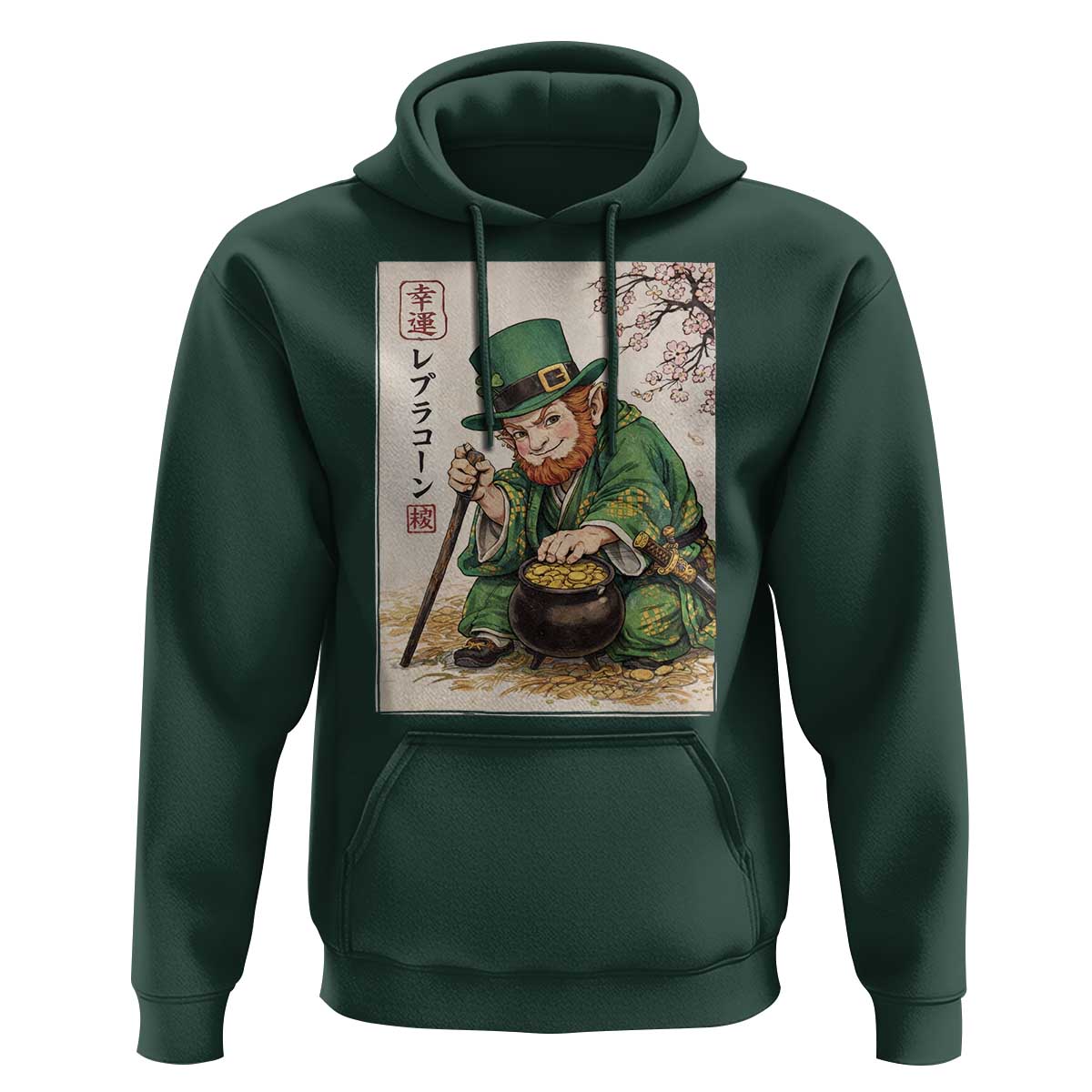 Vintage Japanese Leprechaun St Patricks Day Shamrock Ukiyo e Art Hoodie