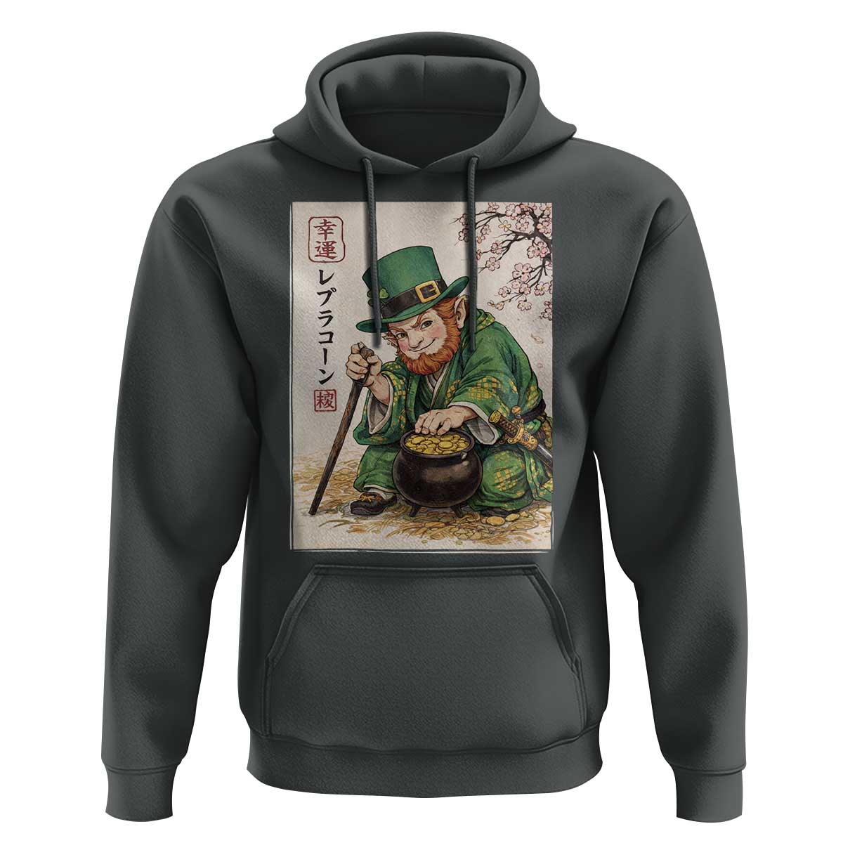 Vintage Japanese Leprechaun St Patricks Day Shamrock Ukiyo e Art Hoodie