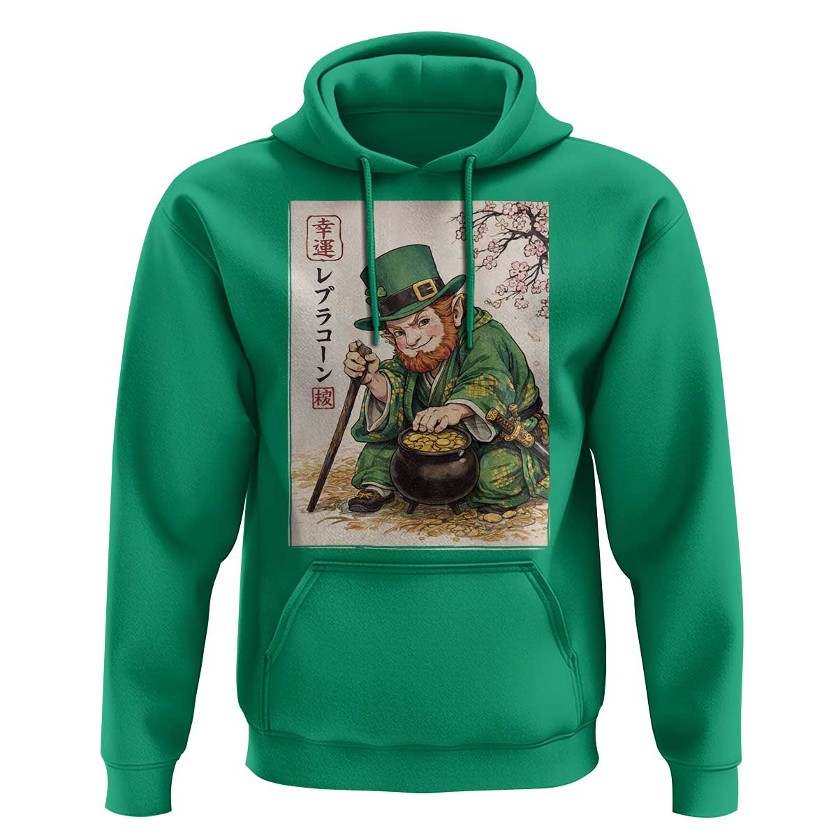 Vintage Japanese Leprechaun St Patricks Day Shamrock Ukiyo e Art Hoodie