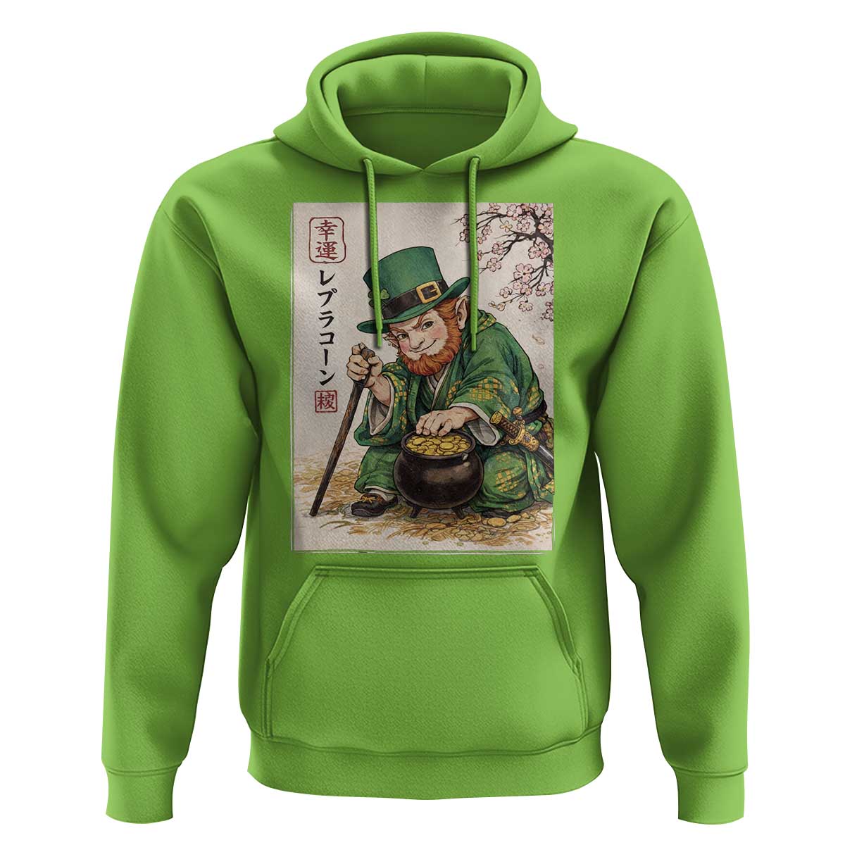 Vintage Japanese Leprechaun St Patricks Day Shamrock Ukiyo e Art Hoodie