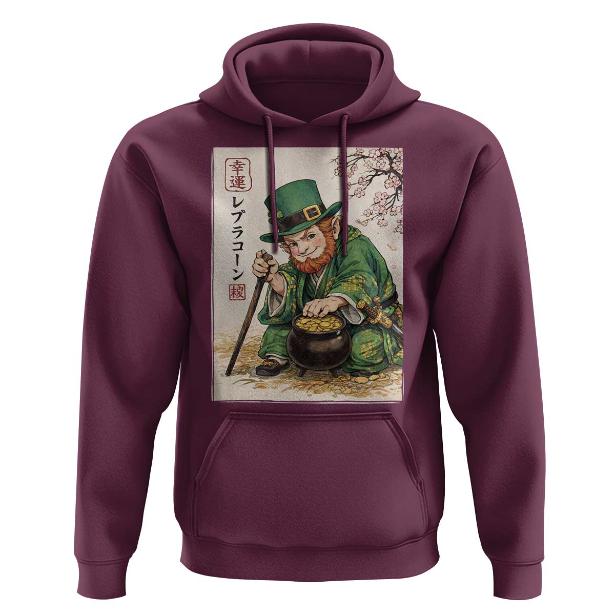 Vintage Japanese Leprechaun St Patricks Day Shamrock Ukiyo e Art Hoodie