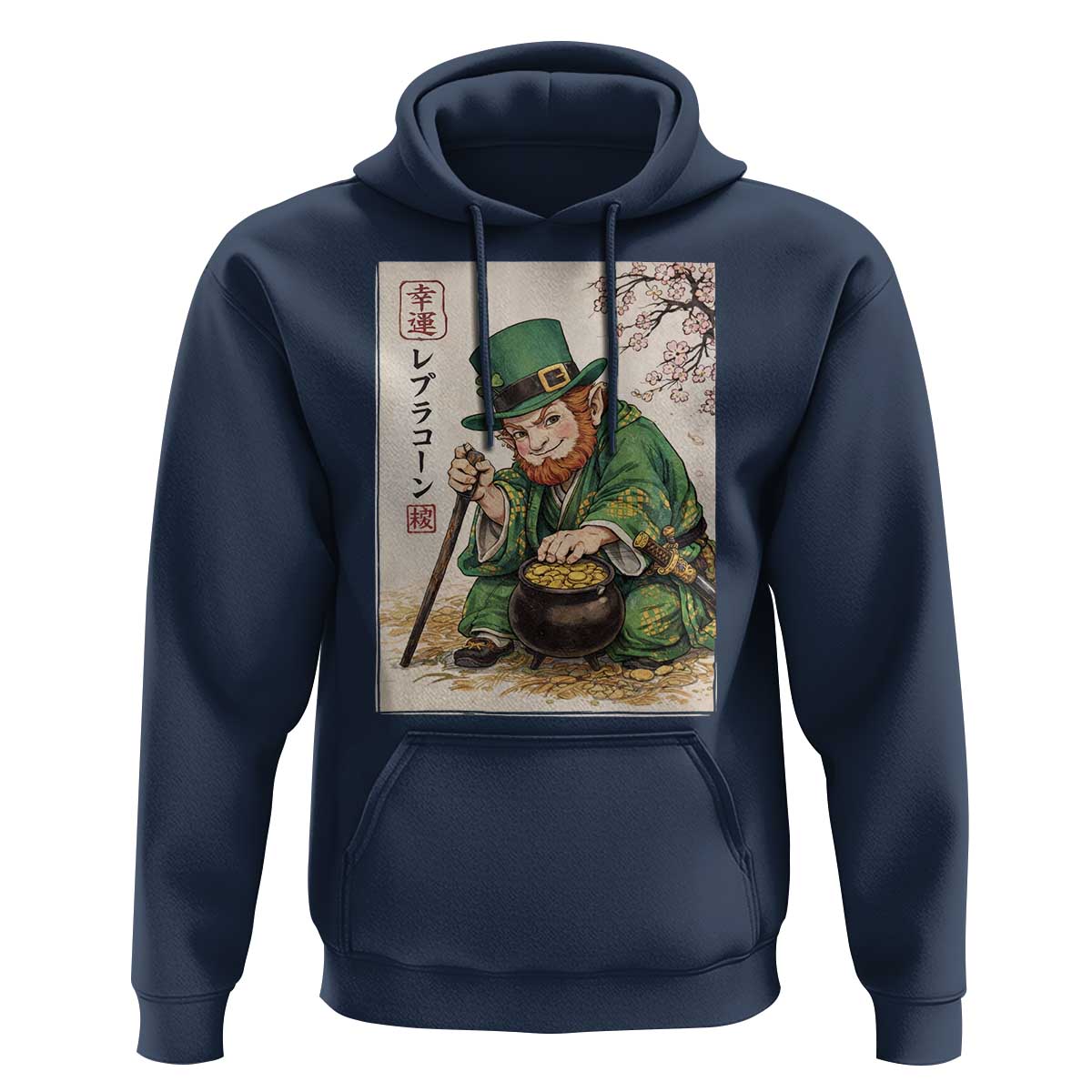Vintage Japanese Leprechaun St Patricks Day Shamrock Ukiyo e Art Hoodie
