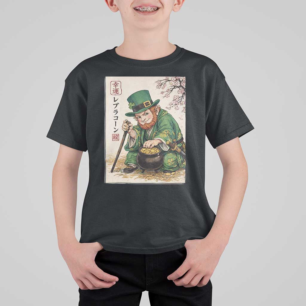 Vintage Japanese Leprechaun St Patricks Day Shamrock Ukiyo e Art T Shirt For Kid