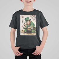 Vintage Japanese Leprechaun St Patricks Day Shamrock Ukiyo e Art T Shirt For Kid