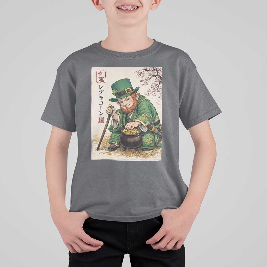Vintage Japanese Leprechaun St Patricks Day Shamrock Ukiyo e Art T Shirt For Kid