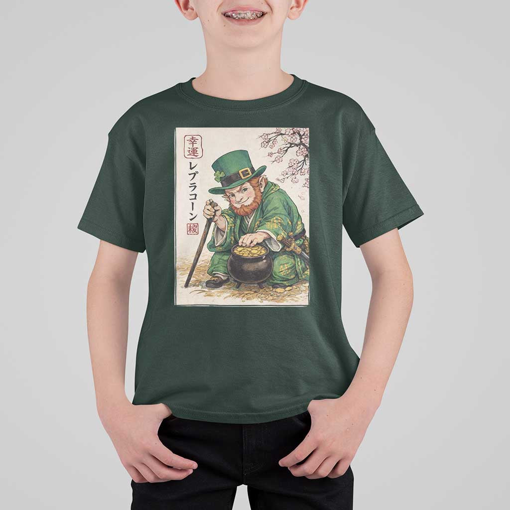 Vintage Japanese Leprechaun St Patricks Day Shamrock Ukiyo e Art T Shirt For Kid