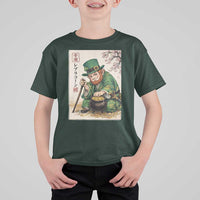 Vintage Japanese Leprechaun St Patricks Day Shamrock Ukiyo e Art T Shirt For Kid