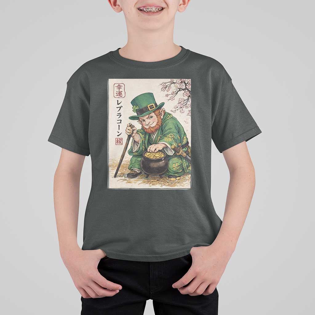Vintage Japanese Leprechaun St Patricks Day Shamrock Ukiyo e Art T Shirt For Kid