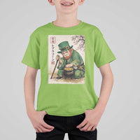 Vintage Japanese Leprechaun St Patricks Day Shamrock Ukiyo e Art T Shirt For Kid