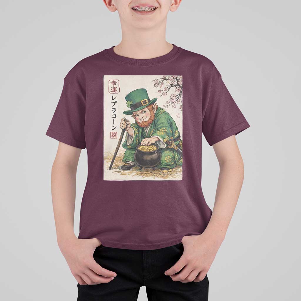 Vintage Japanese Leprechaun St Patricks Day Shamrock Ukiyo e Art T Shirt For Kid