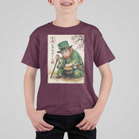 Vintage Japanese Leprechaun St Patricks Day Shamrock Ukiyo e Art T Shirt For Kid