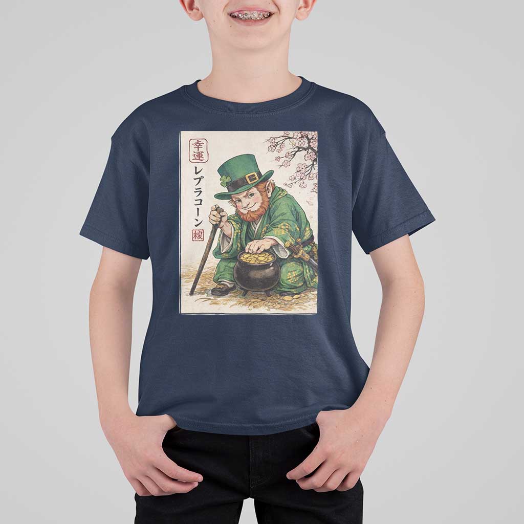 Vintage Japanese Leprechaun St Patricks Day Shamrock Ukiyo e Art T Shirt For Kid